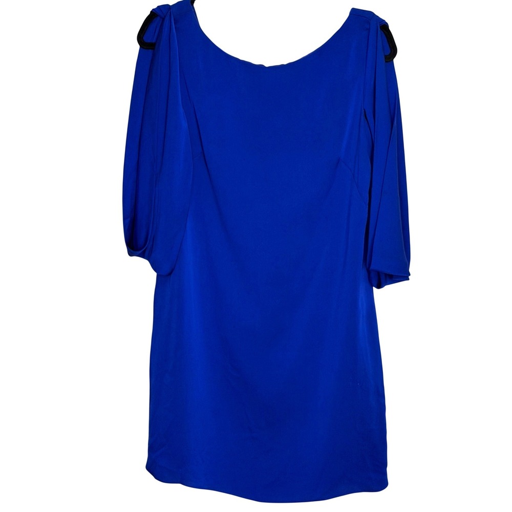 Milly Cobalt‎ Blue Cold Shoulder Draped Sleeve V-Back Shift Mini Dress Womens 8
